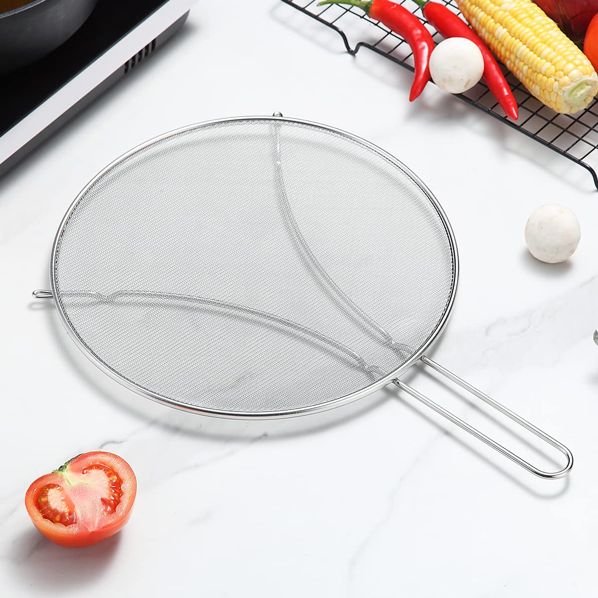 Evanda 12'' Splatter Screen For Cooking, Stainless Steel Fine Mesh For Frying Pan, Grease Guard For Pan To Stop Hot Oil Splatter
